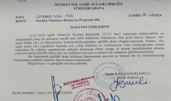 İklim Değişikliğine Dayalı Su Kıtlığı Çukurova'da İlan Edildi: Ürün Deseni ve Su Yönetimi Planlanması Kaçınılmaz!